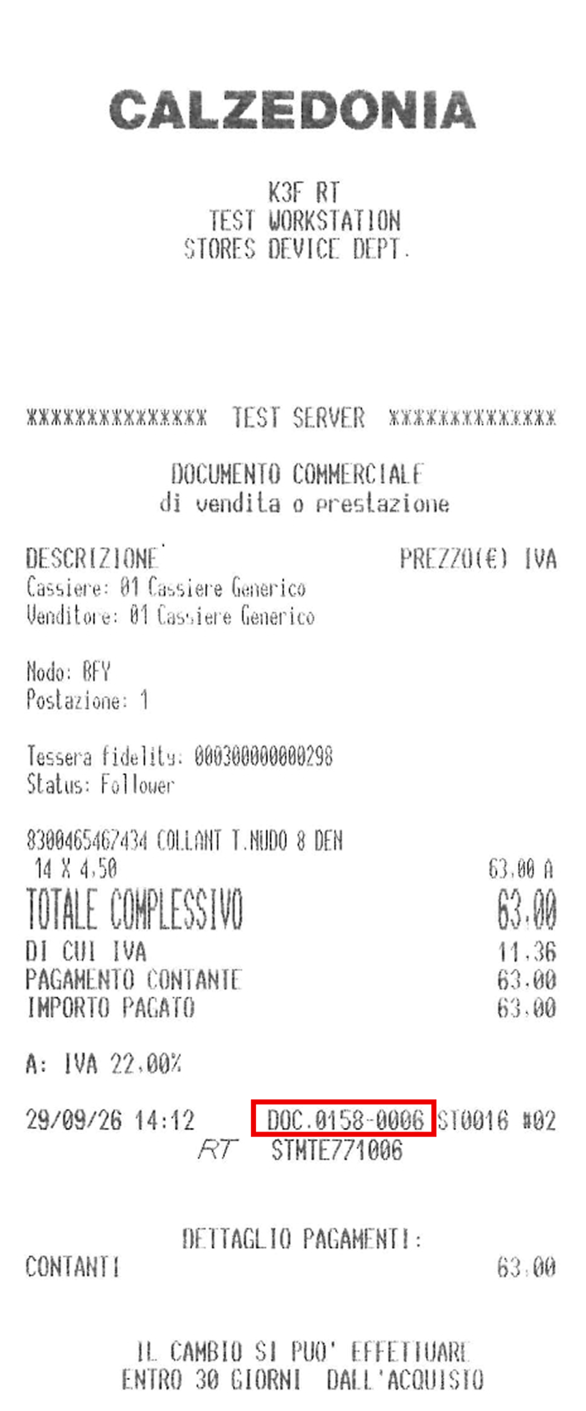 Esempio scontrino